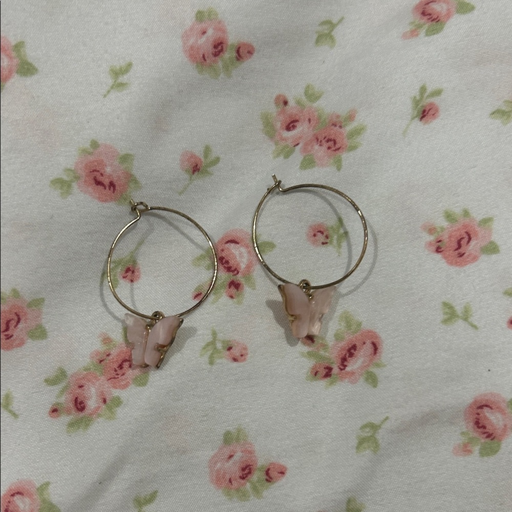Elegant Pink Butterfly Hoop Earrings